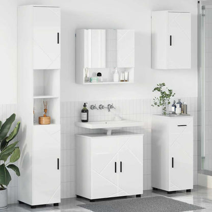 vidaXL Badezimmermöbel-Set 5 pcs Hochglanz Weiß Holzwerkstoff & Metall