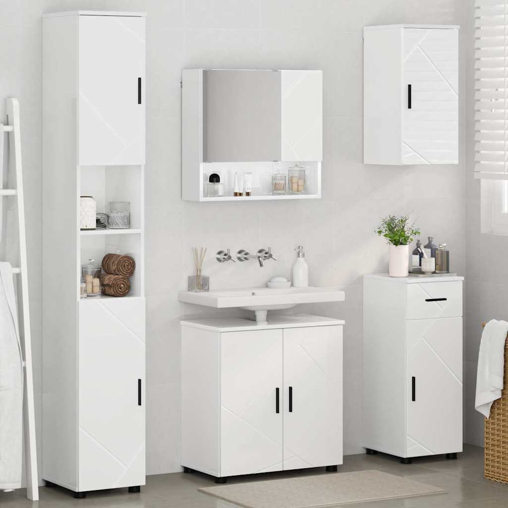 vidaXL Badezimmermöbel-Set 5 pcs Hochglanz Weiß Holzwerkstoff & Metall