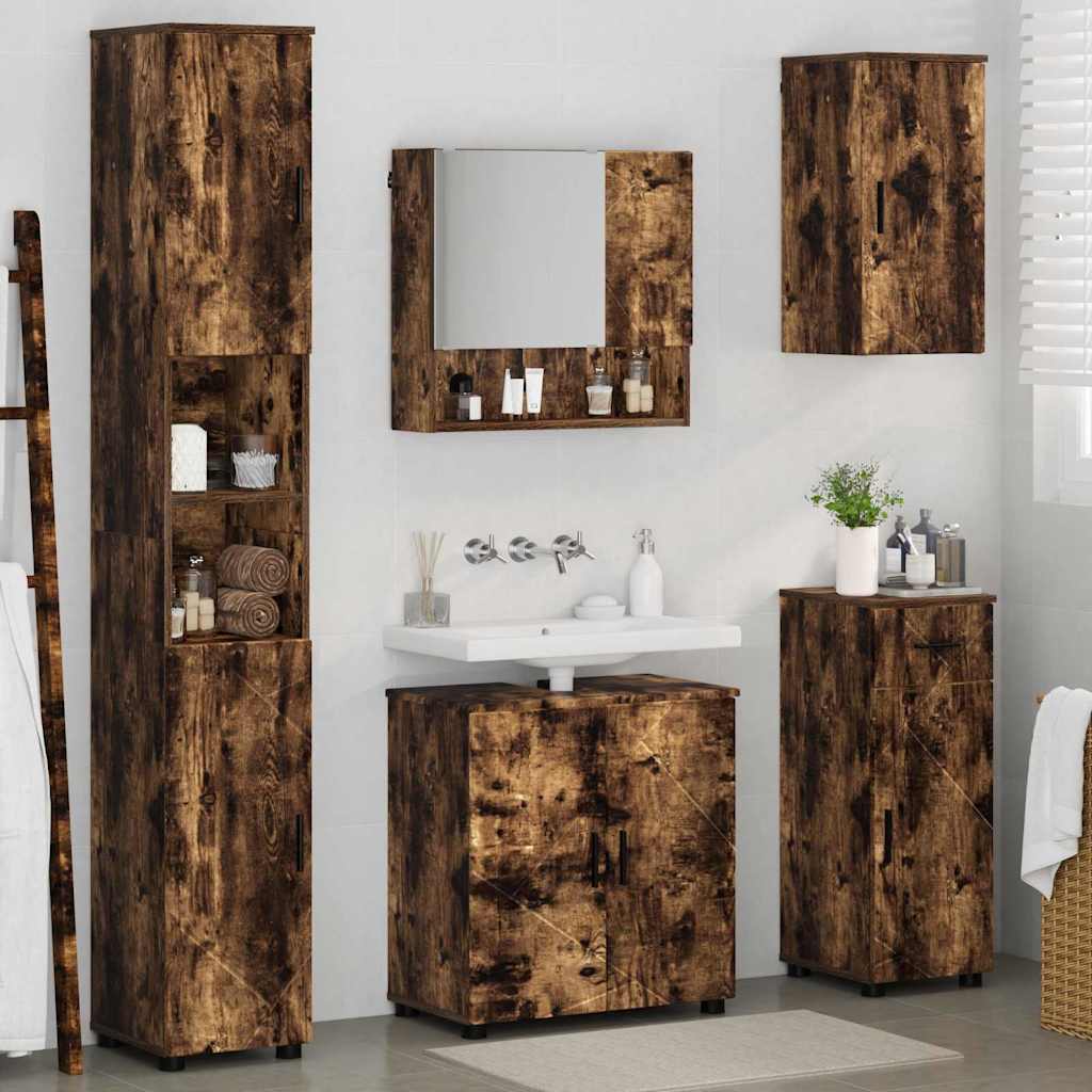 vidaXL Badezimmermöbel-Set mit Schubladen 5 pcs Geräucherte Eiche