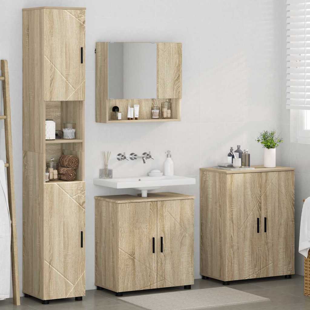 vidaXL Badezimmermöbel-Set 4 pcs Sonoma-Eiche Holzwerkstoff & Metall