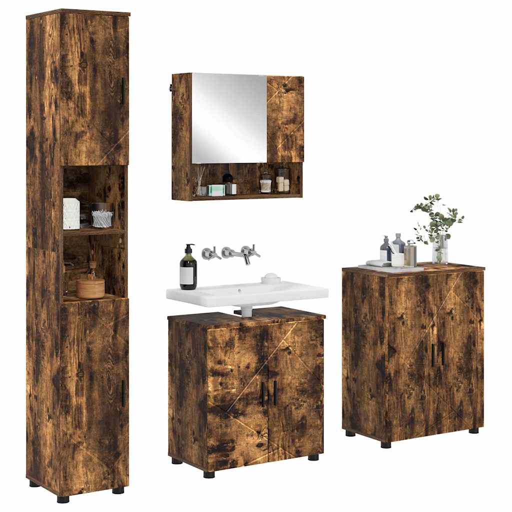 vidaXL Badezimmermöbel-Set Wandmontiert 4 pcs Geräucherte Eiche