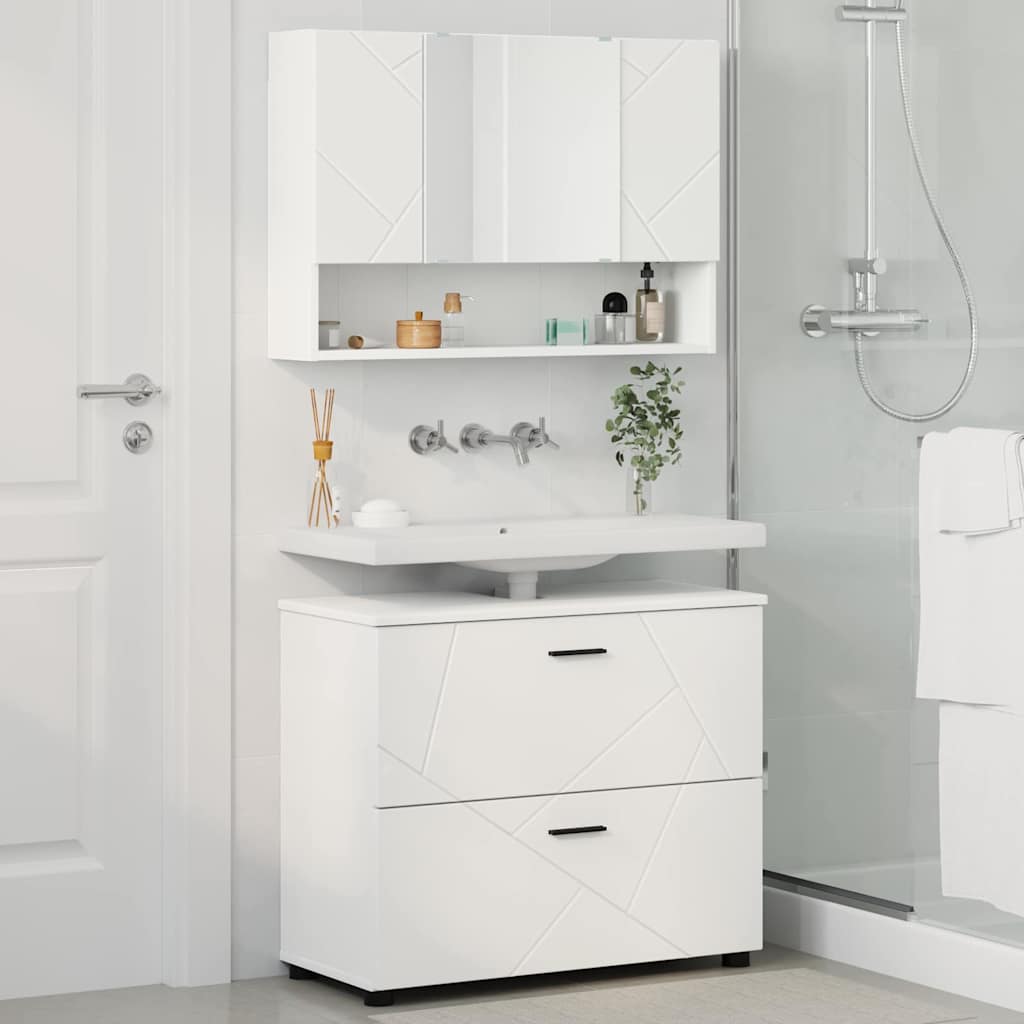 vidaXL Badezimmermöbel-Set mit Regal 2 pcs Weiß Sperrholz und Metall