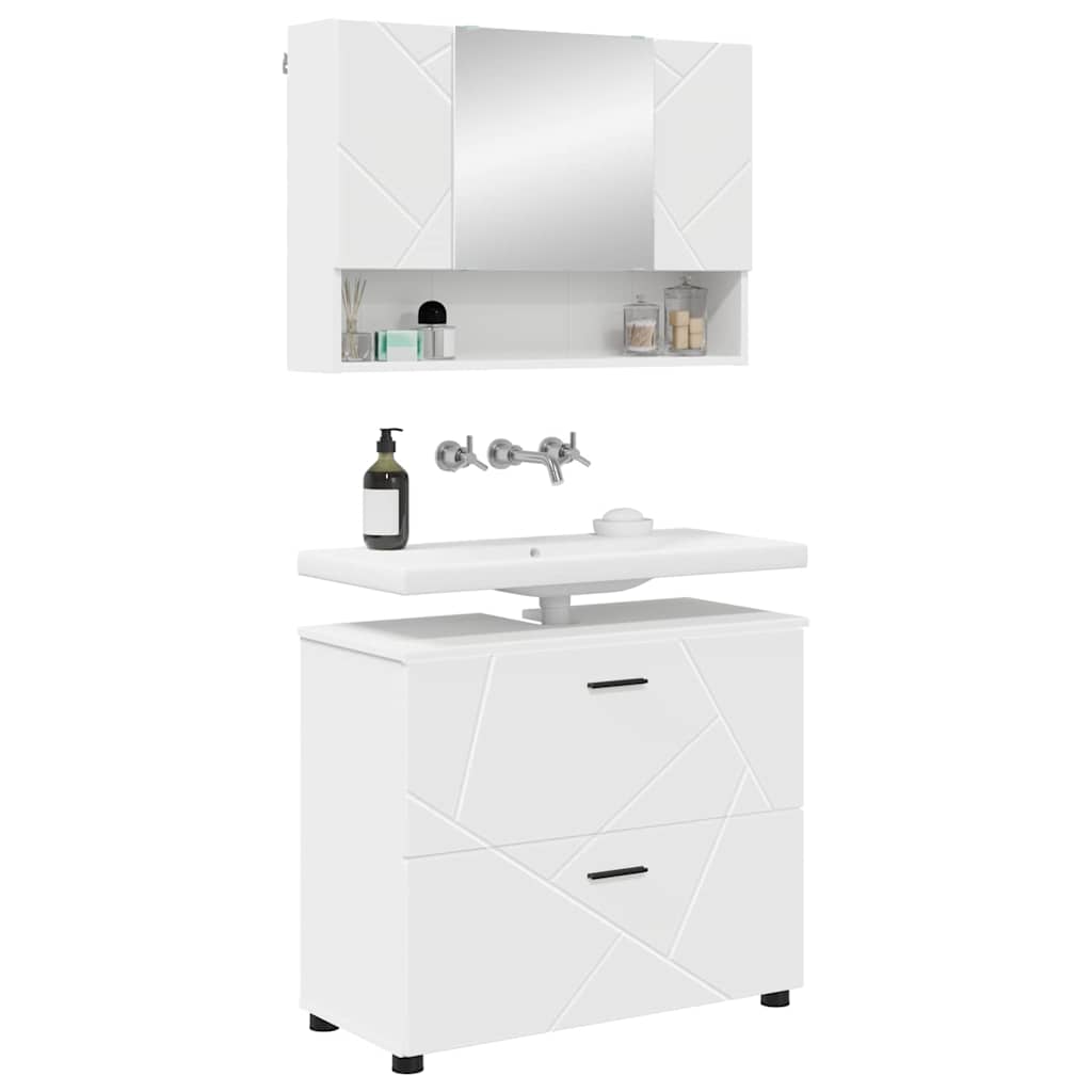vidaXL Badezimmermöbel-Set mit Regal 2 pcs Weiß Sperrholz und Metall