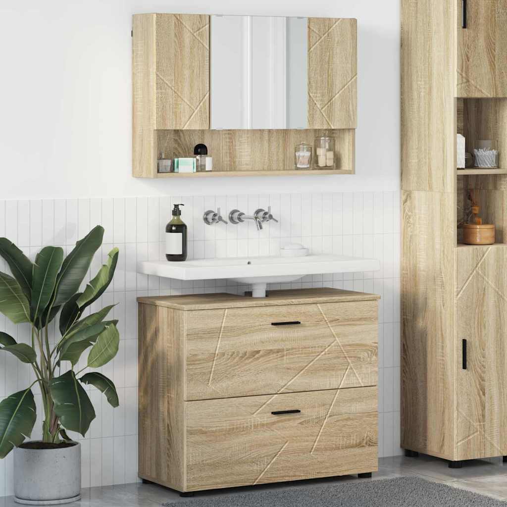 vidaXL Badezimmermöbel-Set 2 pcs Sonoma-Eiche Sperrholz und Metall
