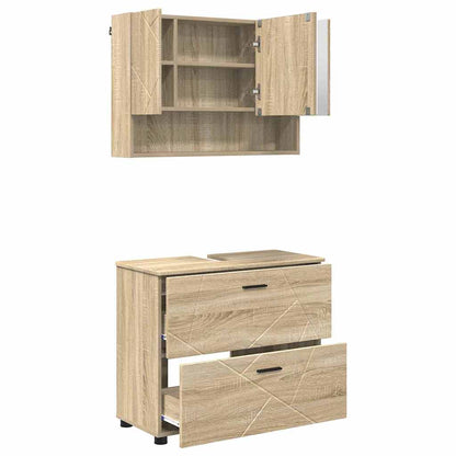 vidaXL Badezimmermöbel-Set 2 pcs Sonoma-Eiche Sperrholz und Metall