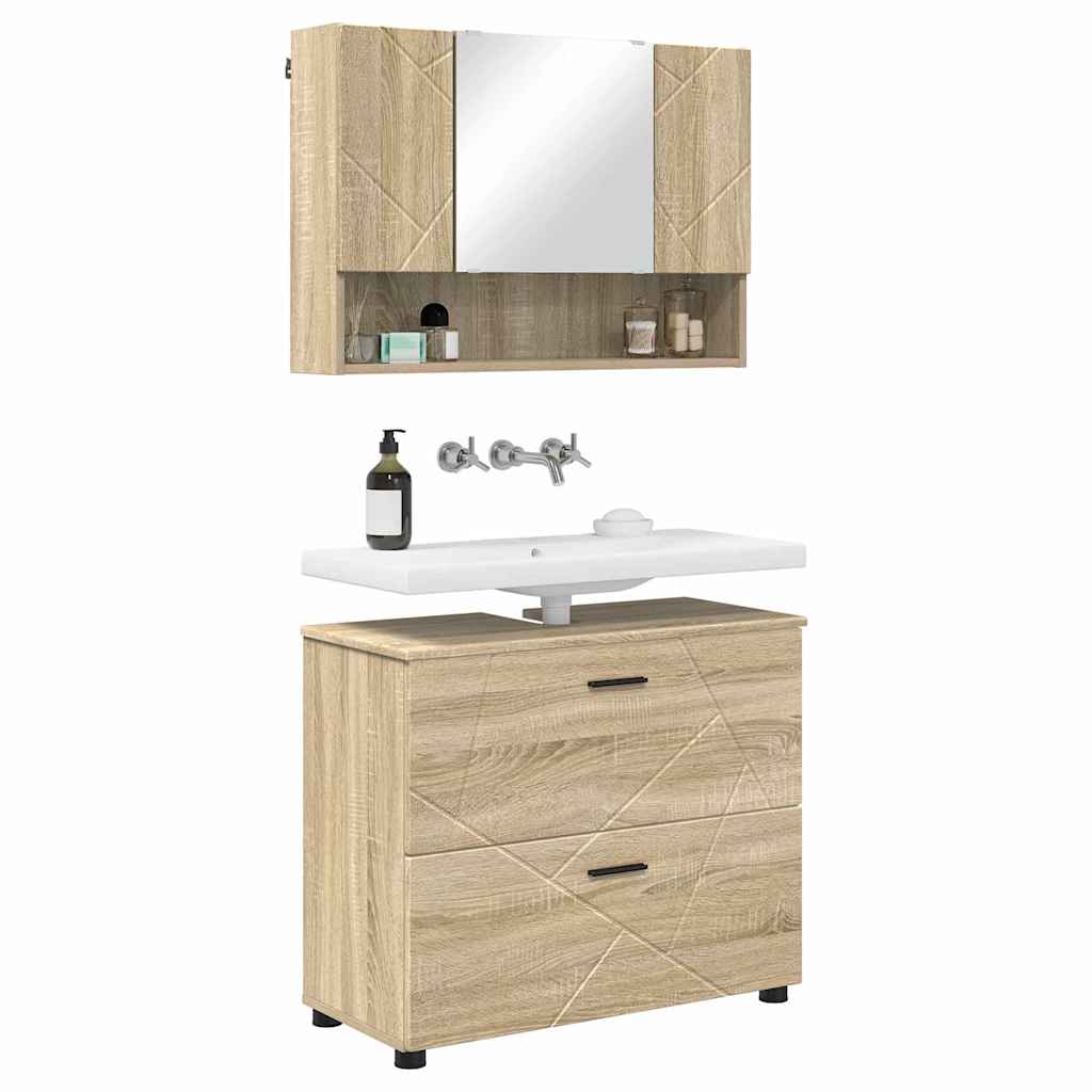 vidaXL Badezimmermöbel-Set 2 pcs Sonoma-Eiche Sperrholz und Metall
