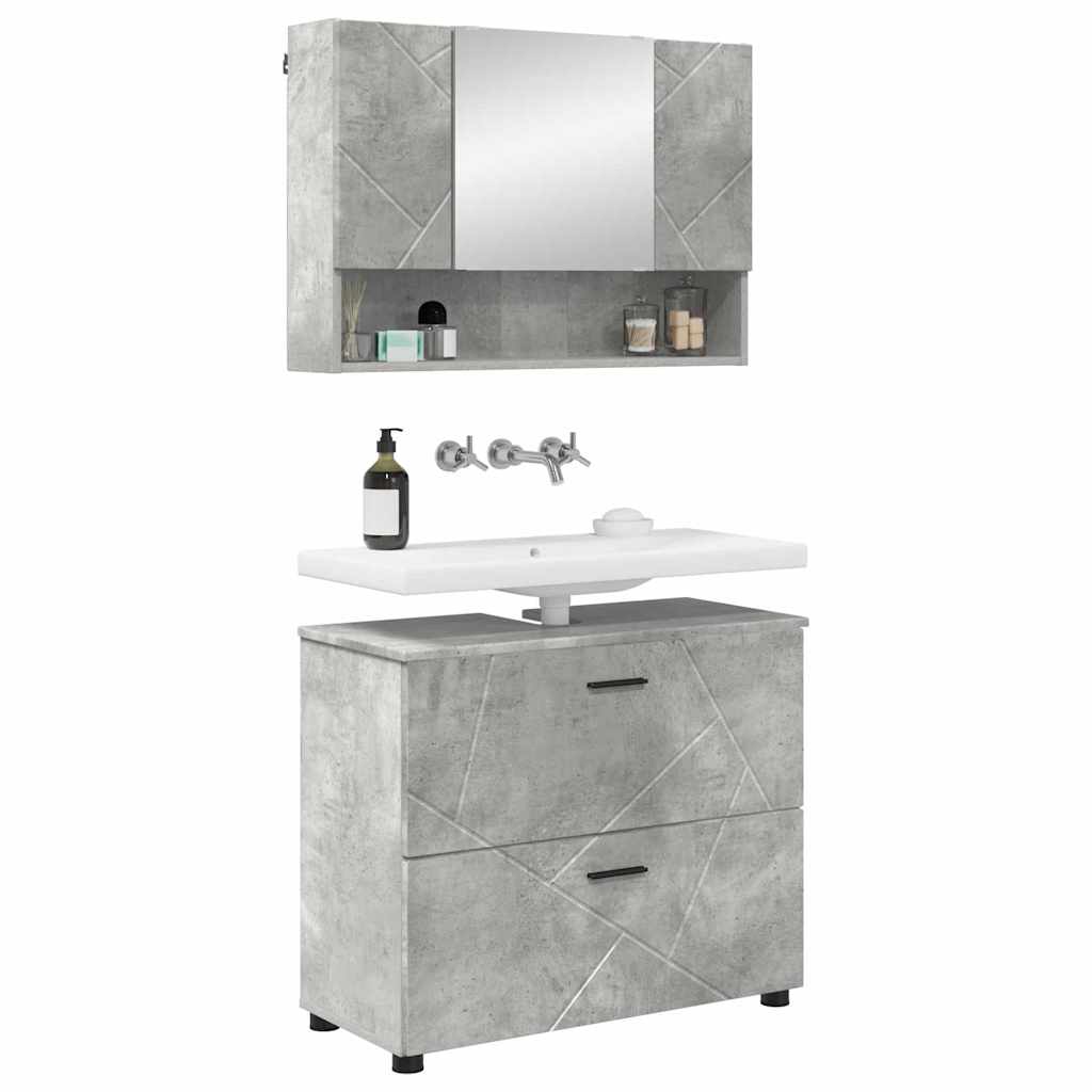 vidaXL Badezimmermöbel-Set 2 pcs Beton Grau Sperrholz und Metall