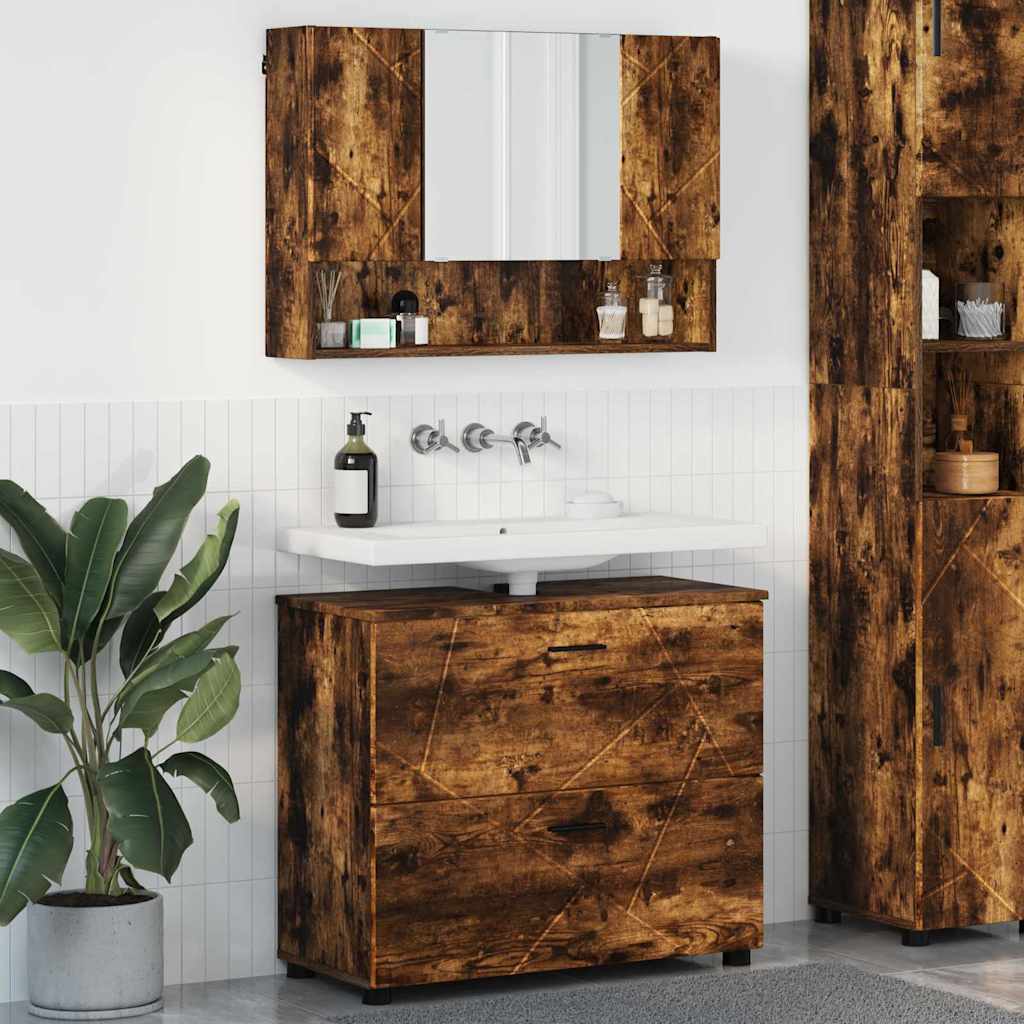 vidaXL Badezimmermöbel-Set mit Schubladen 2 pcs Geräucherte Eiche