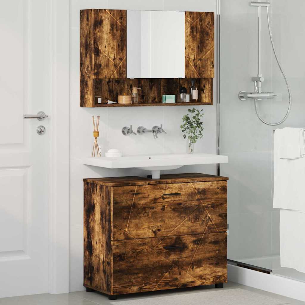 vidaXL Badezimmermöbel-Set mit Schubladen 2 pcs Geräucherte Eiche
