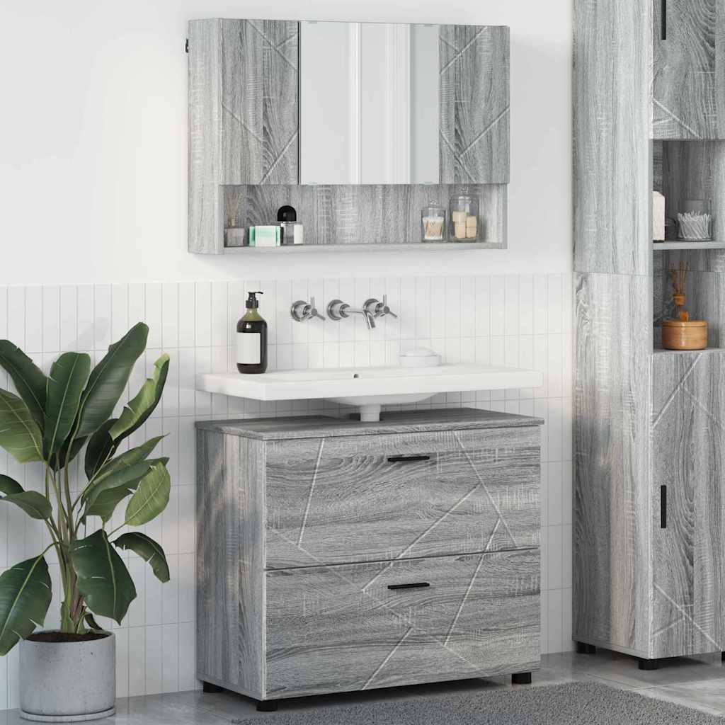 vidaXL Badezimmermöbel-Set 2 pcs Graues Sonoma Sperrholz und Metall