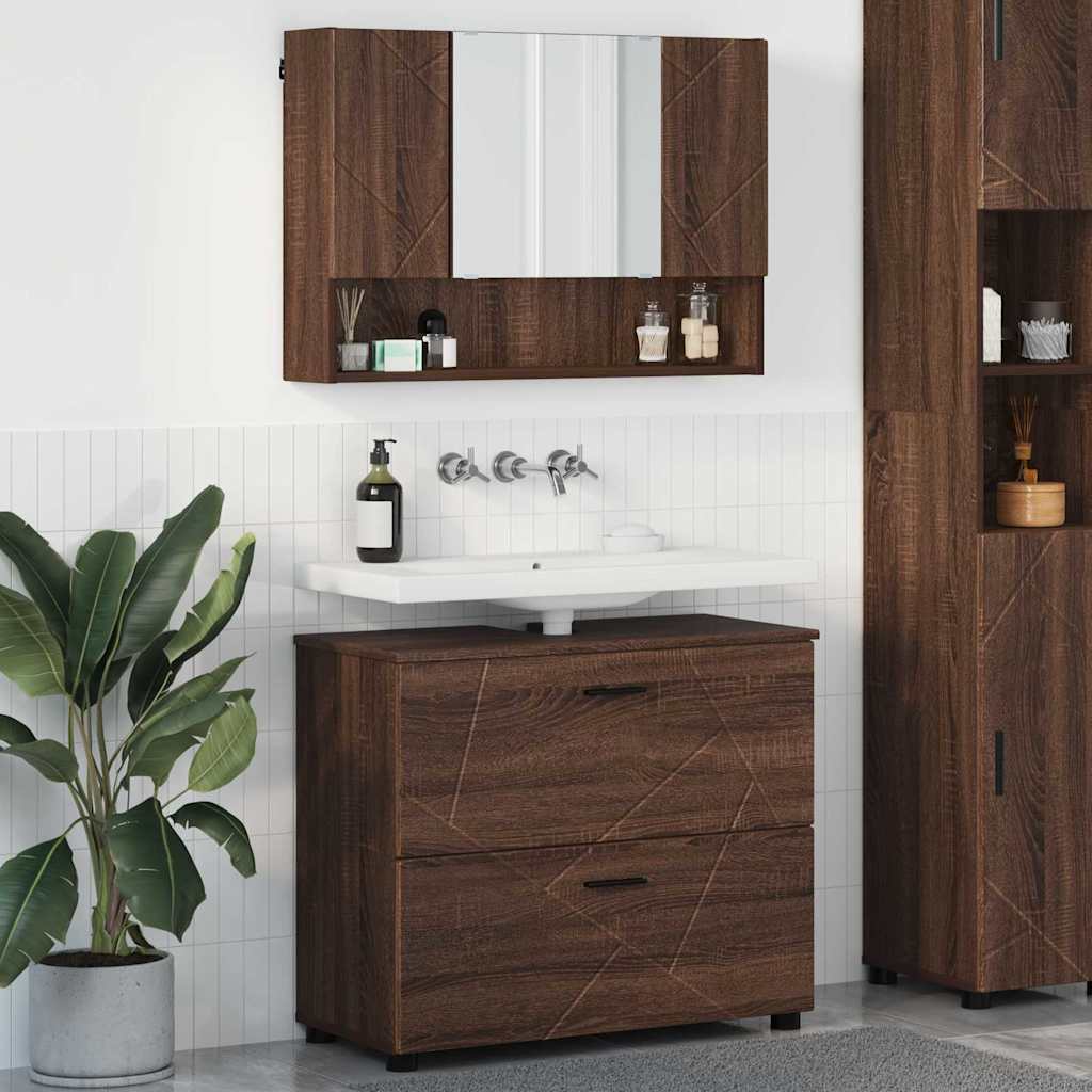 vidaXL Badezimmermöbel-Set mit Schubladen 2 pcs Braun Eichen-Optik