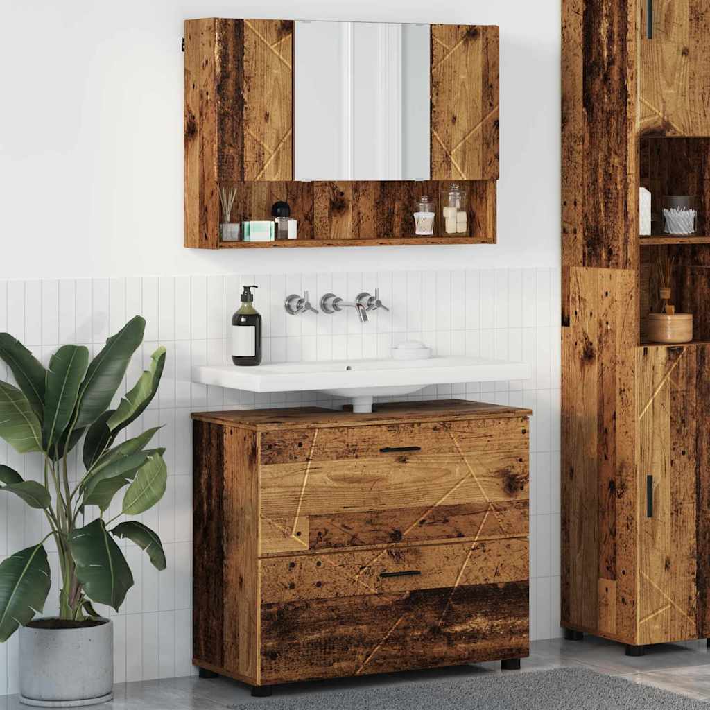 vidaXL Badezimmermöbel-Set mit Tür 2 pcs Altholz Sperrholz und Metall