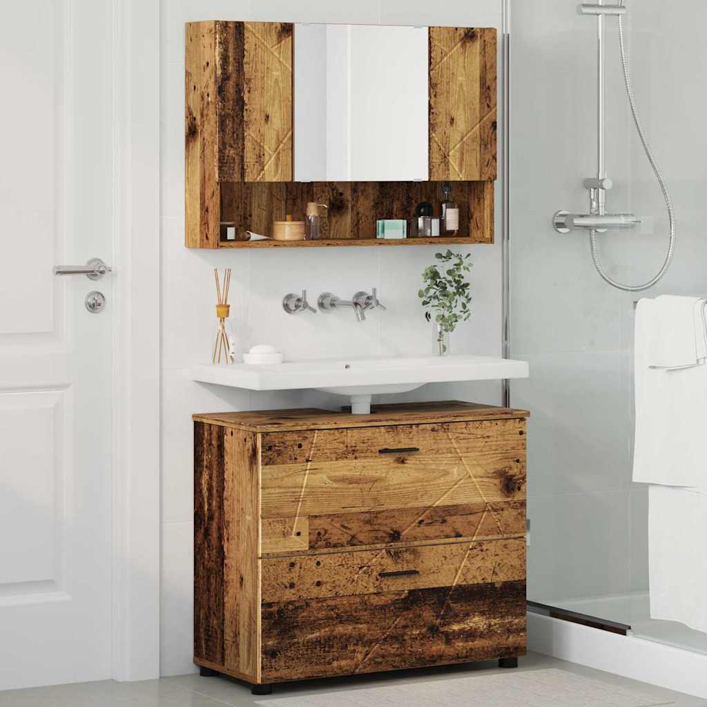 vidaXL Badezimmermöbel-Set mit Tür 2 pcs Altholz Sperrholz und Metall