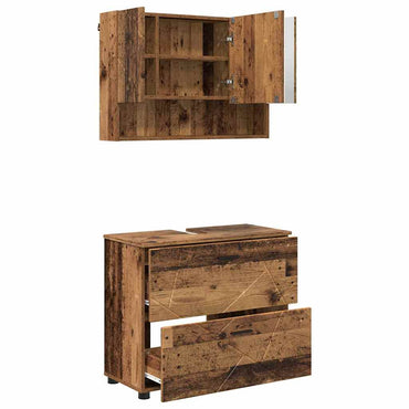 vidaXL Badezimmermöbel-Set mit Tür 2 pcs Altholz Sperrholz und Metall