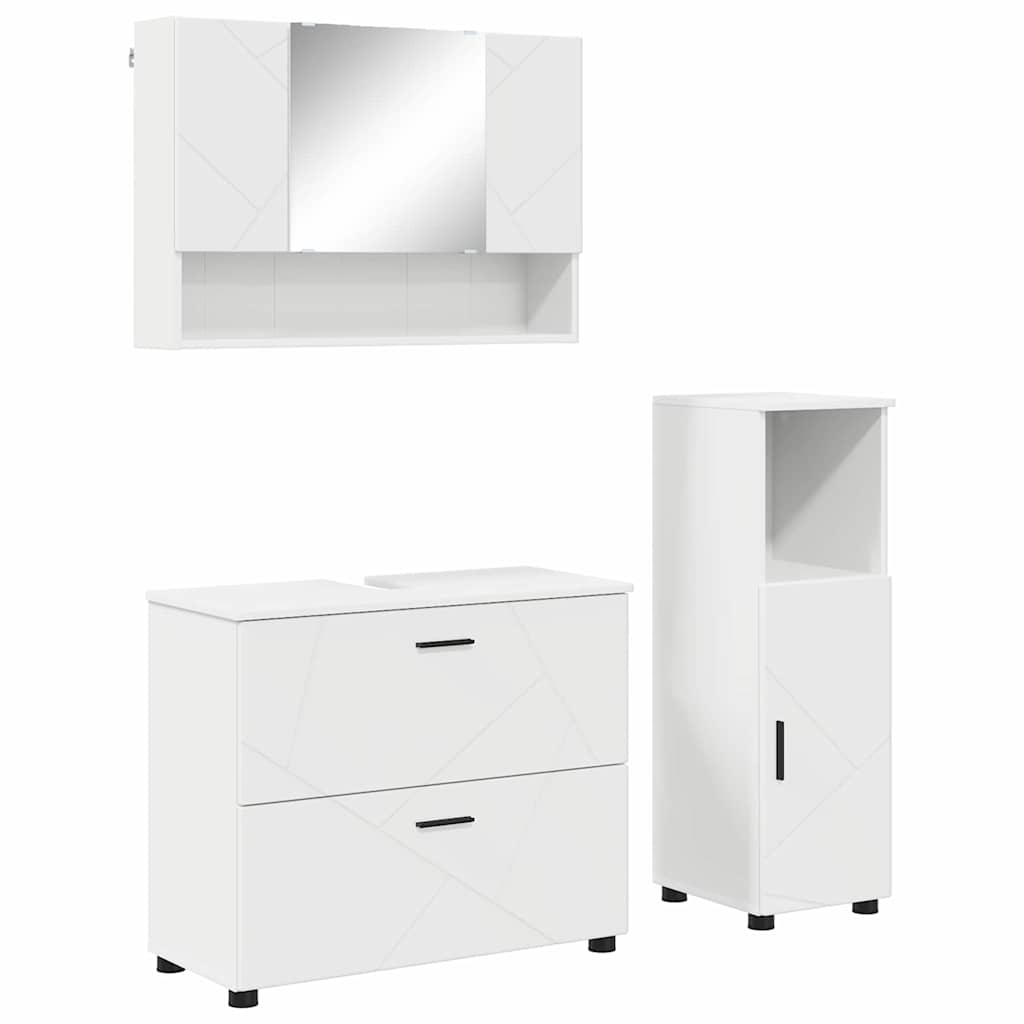 vidaXL Ensemble de meubles de salle de bain avec étagère 3 pcs Blanc Contreplaqué et métal