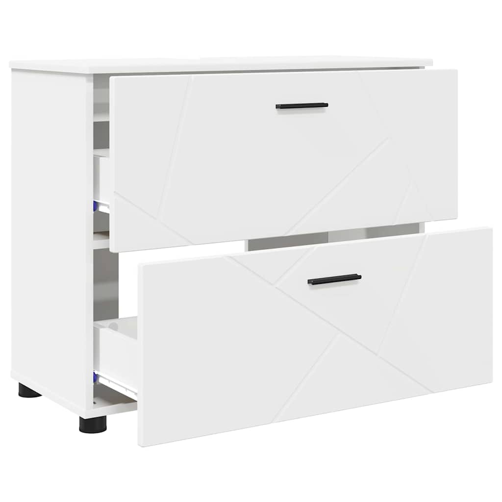 vidaXL Ensemble de meubles de salle de bain avec étagère 3 pcs Blanc Contreplaqué et métal