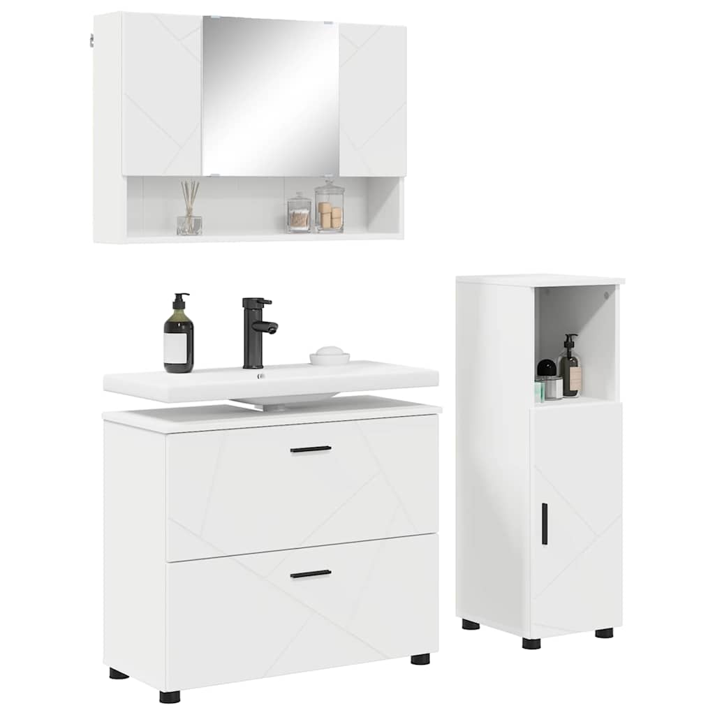 vidaXL Ensemble de meubles de salle de bain avec étagère 3 pcs Blanc Contreplaqué et métal