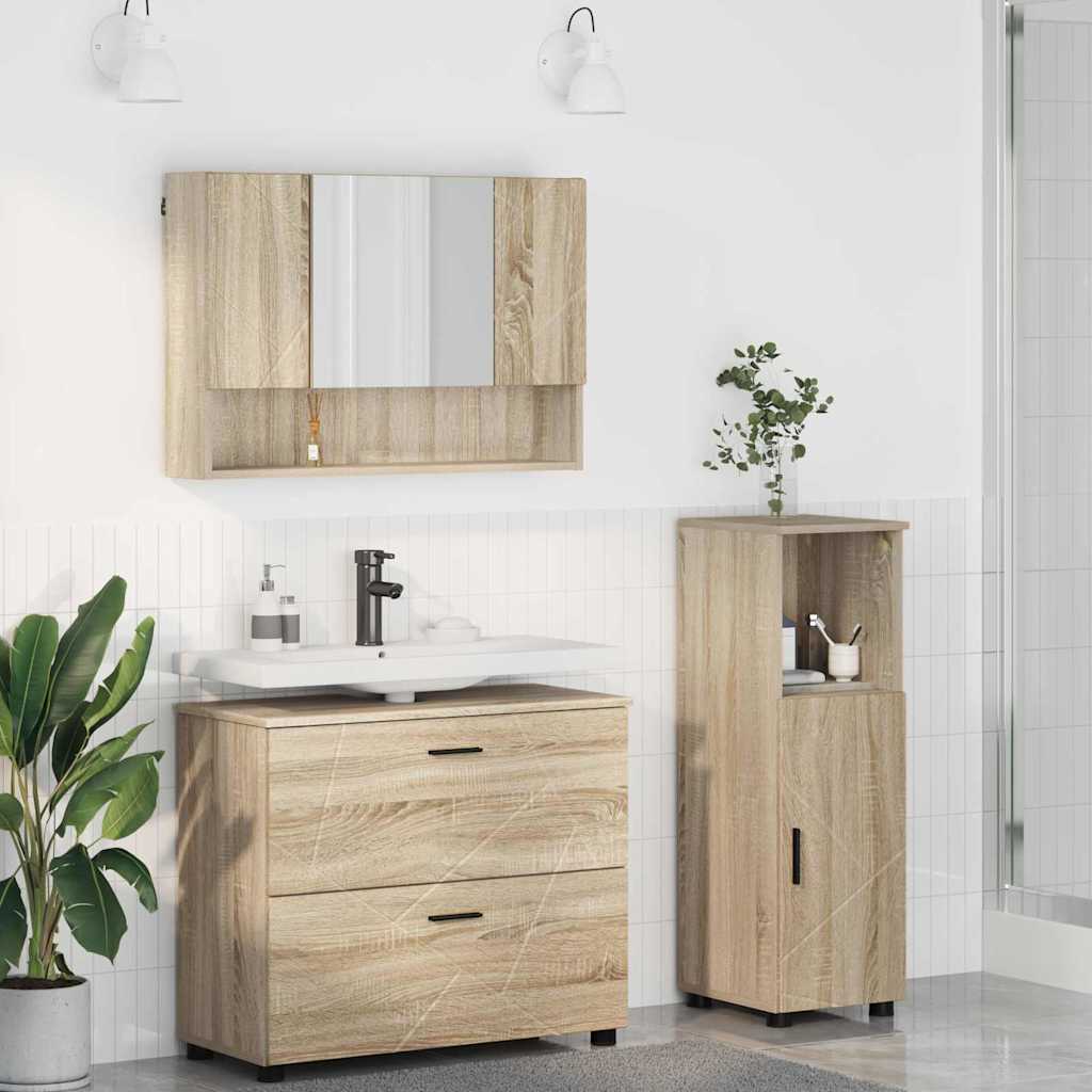 vidaXL Ensemble de meubles de salle de bain 3 pcs Chêne Sonoma Contreplaqué et métal