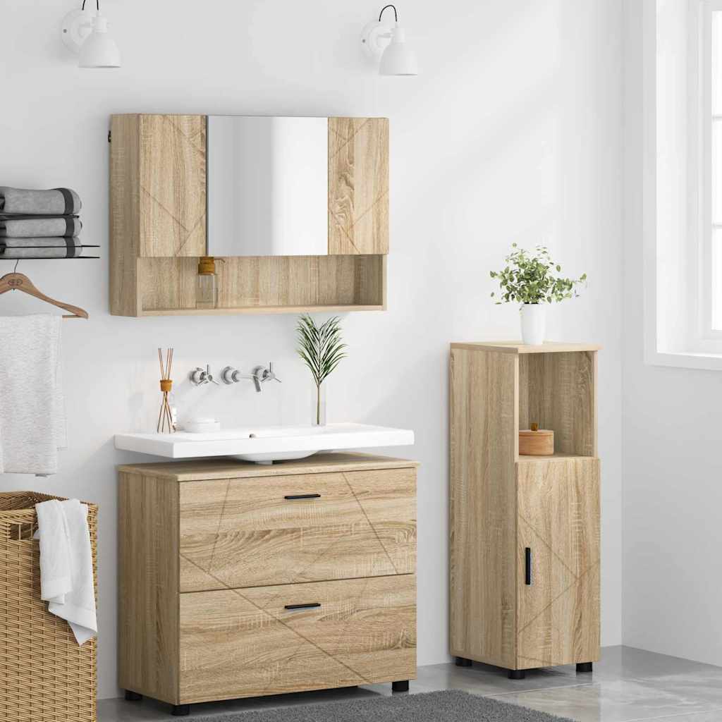 vidaXL Ensemble de meubles de salle de bain 3 pcs Chêne Sonoma Contreplaqué et métal