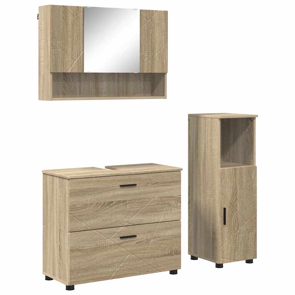 vidaXL Ensemble de meubles de salle de bain 3 pcs Chêne Sonoma Contreplaqué et métal
