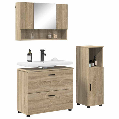 vidaXL Ensemble de meubles de salle de bain 3 pcs Chêne Sonoma Contreplaqué et métal