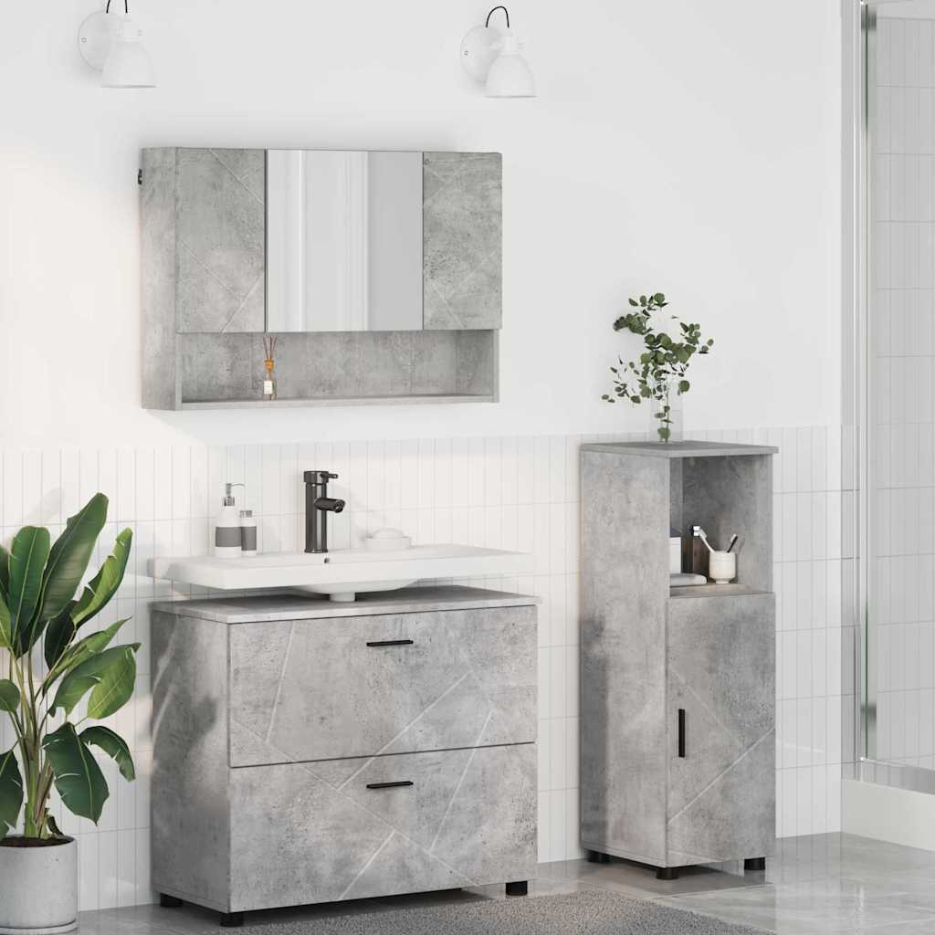 vidaXL Ensemble de meubles de salle de bain 3 pcs Gris béton Bois d'ingénierie et métal