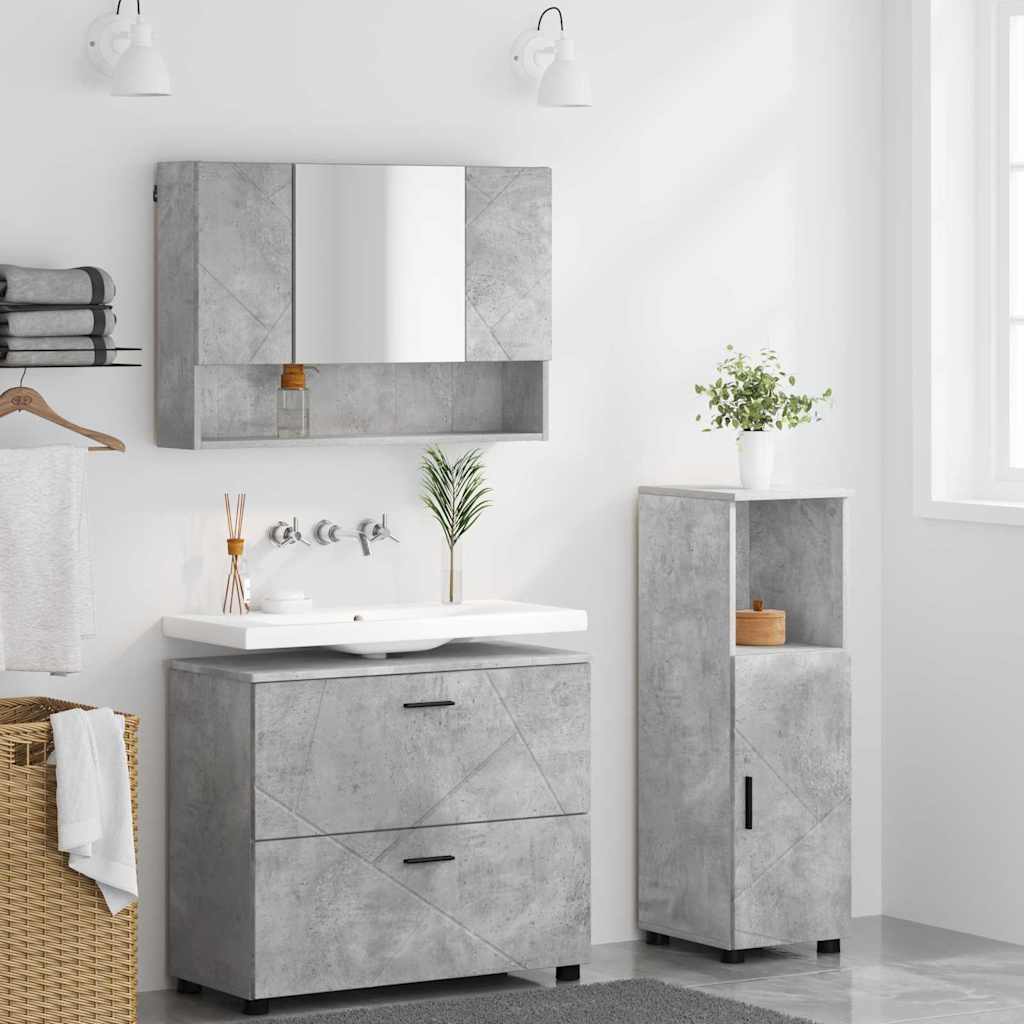 vidaXL Ensemble de meubles de salle de bain 3 pcs Gris béton Bois d'ingénierie et métal
