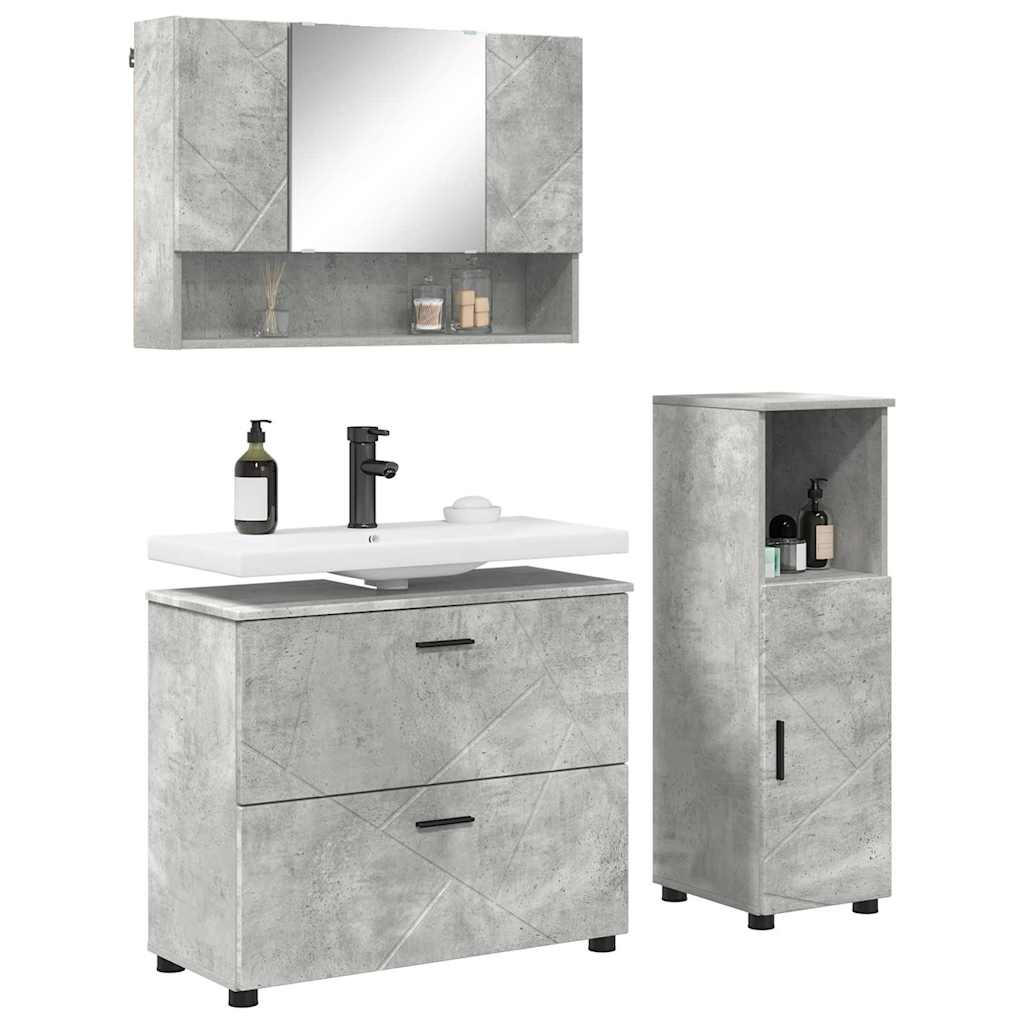 vidaXL Ensemble de meubles de salle de bain 3 pcs Gris béton Bois d'ingénierie et métal