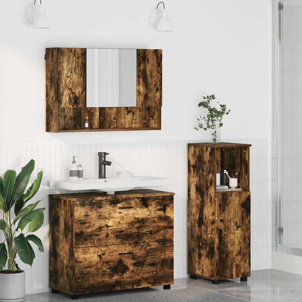 vidaXL Badezimmermöbel-Set mit Schubladen 3 pcs Geräucherte Eiche
