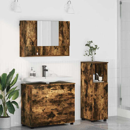 vidaXL Badezimmermöbel-Set mit Schubladen 3 pcs Geräucherte Eiche