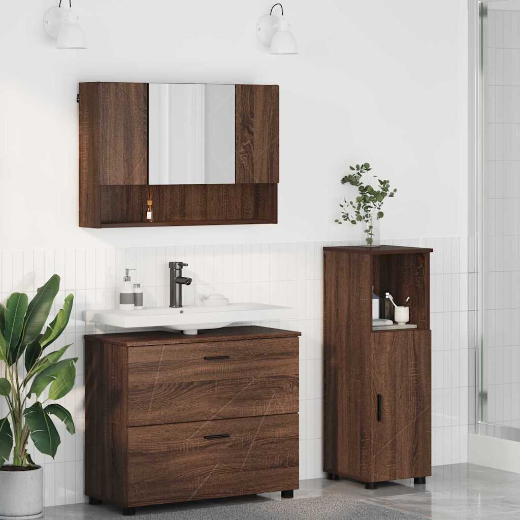 vidaXL Ensemble de meubles de salle de bain avec tiroirs 3 pcs Aspect chêne marron