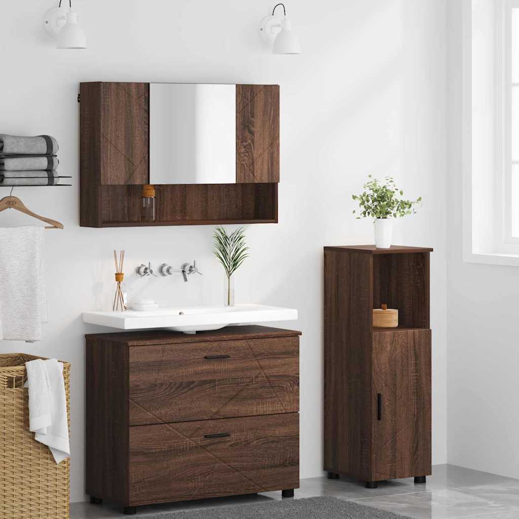vidaXL Ensemble de meubles de salle de bain avec tiroirs 3 pcs Aspect chêne marron