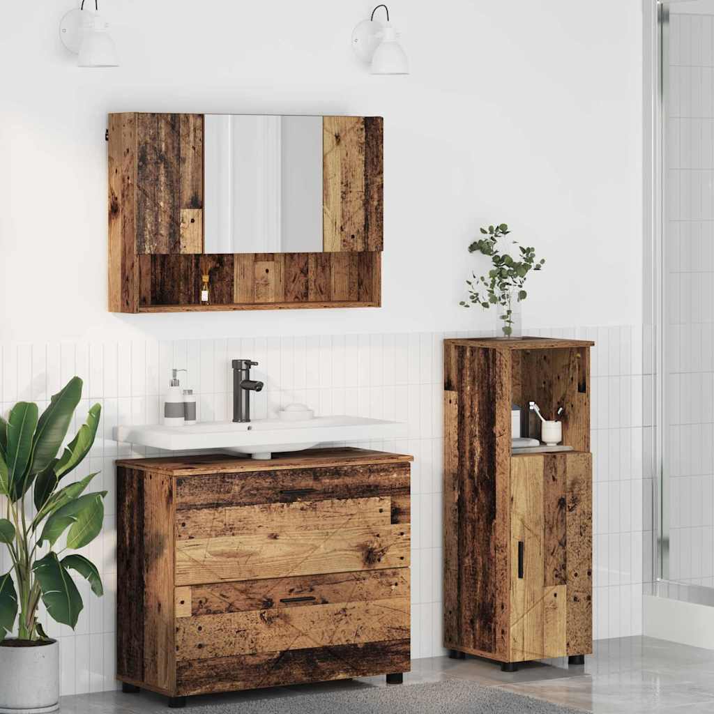 vidaXL Meuble de salle de bain avec porte 3 pcs Contreplaqué de bois de récupération et métal