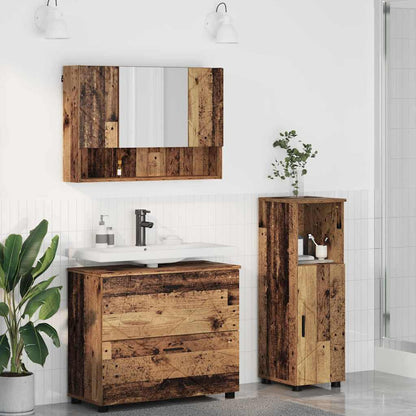 vidaXL Meuble de salle de bain avec porte 3 pcs Contreplaqué de bois de récupération et métal