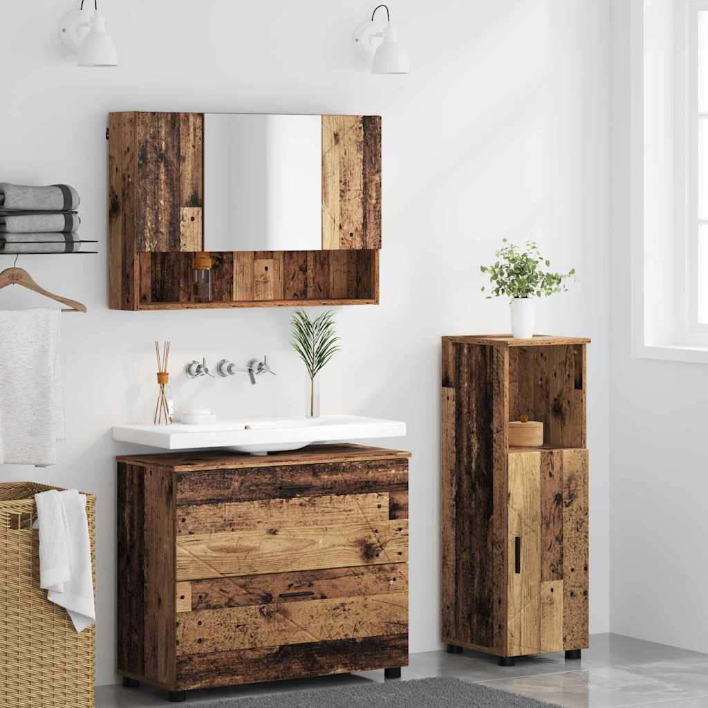 vidaXL Meuble de salle de bain avec porte 3 pcs Contreplaqué de bois de récupération et métal