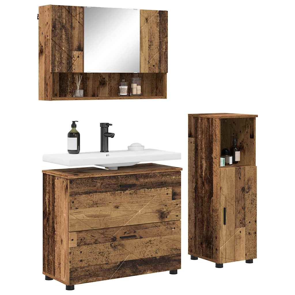 vidaXL Meuble de salle de bain avec porte 3 pcs Contreplaqué de bois de récupération et métal