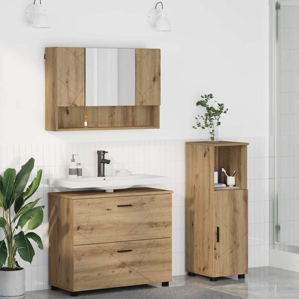 vidaXL Ensemble de meubles de salle de bain 3 pcs Chêne artisan contreplaqué et métal
