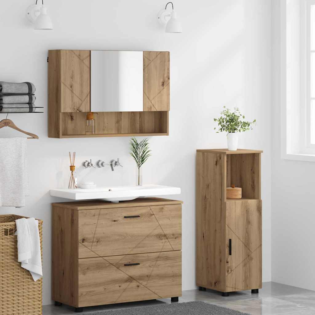 vidaXL Ensemble de meubles de salle de bain 3 pcs Chêne artisan contreplaqué et métal