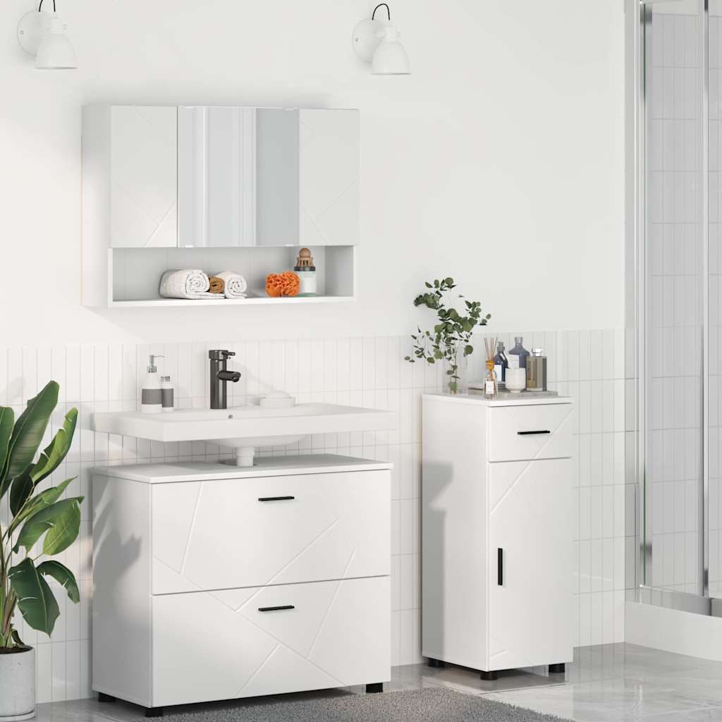 vidaXL Badezimmermöbel-Set mit Regal 3 pcs Weiß Sperrholz und Metall