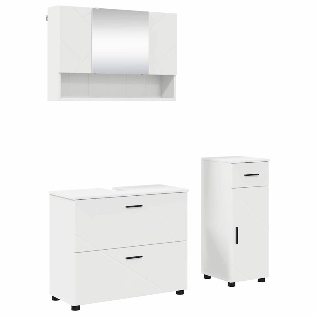 vidaXL Badezimmermöbel-Set mit Regal 3 pcs Weiß Sperrholz und Metall