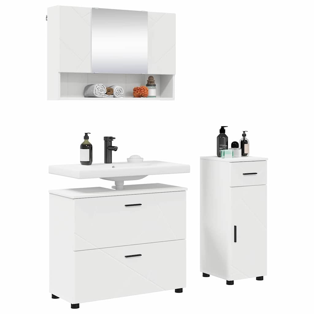 vidaXL Badezimmermöbel-Set mit Regal 3 pcs Weiß Sperrholz und Metall