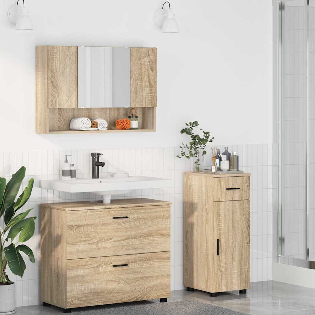 vidaXL Badezimmermöbel-Set 3 pcs Sonoma-Eiche Sperrholz und Metall