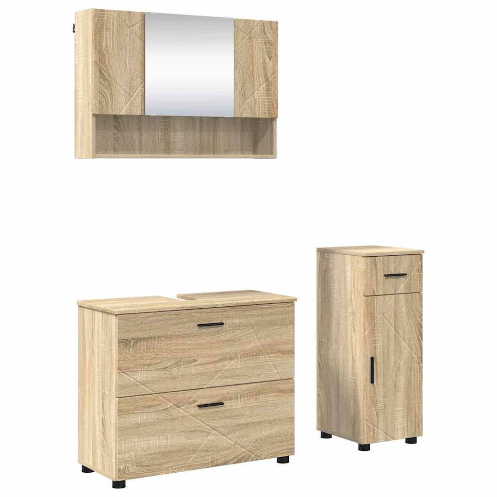 vidaXL Badezimmermöbel-Set 3 pcs Sonoma-Eiche Sperrholz und Metall