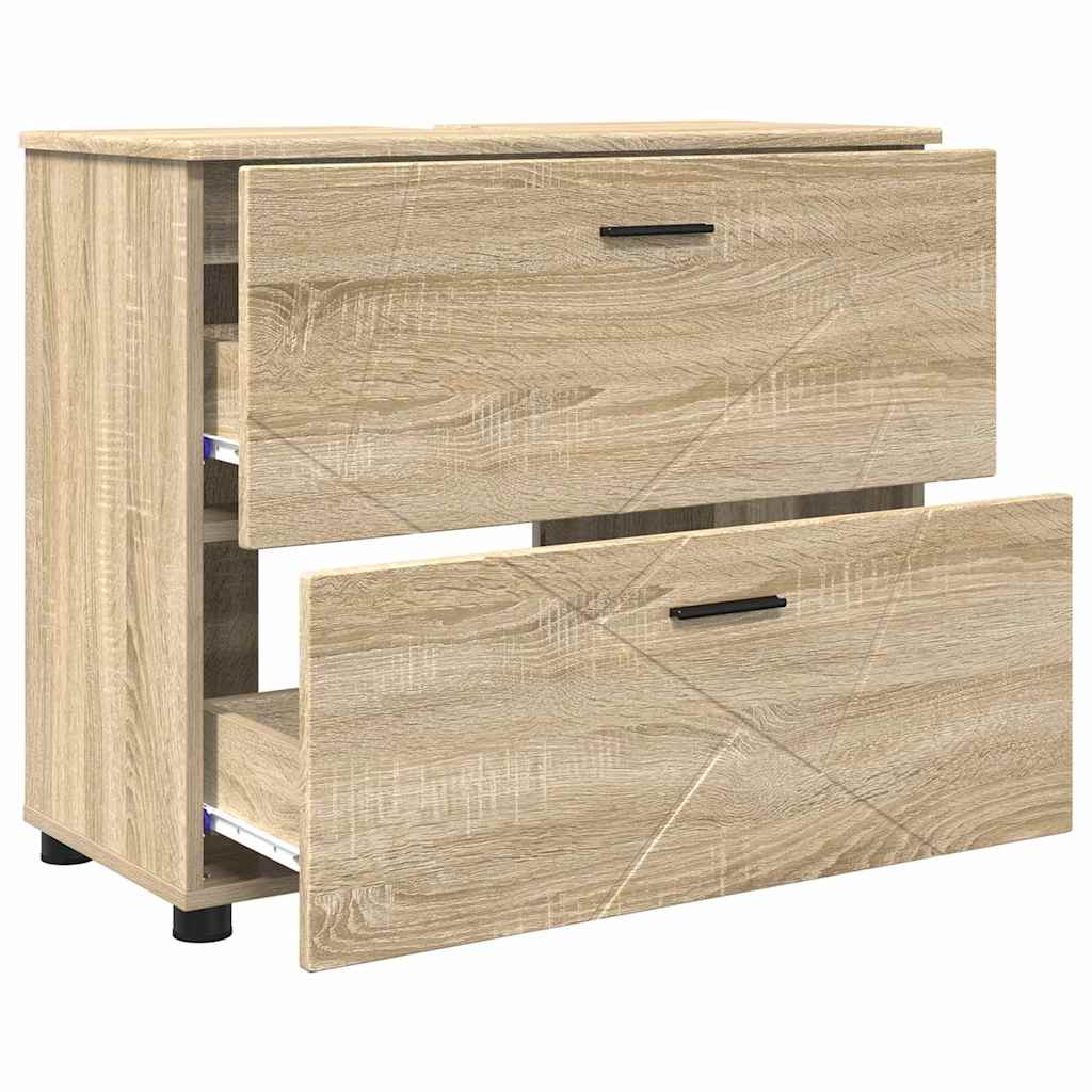 vidaXL Badezimmermöbel-Set 3 pcs Sonoma-Eiche Sperrholz und Metall