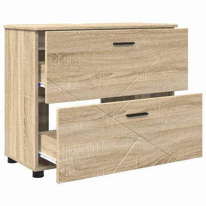vidaXL Badezimmermöbel-Set 3 pcs Sonoma-Eiche Sperrholz und Metall