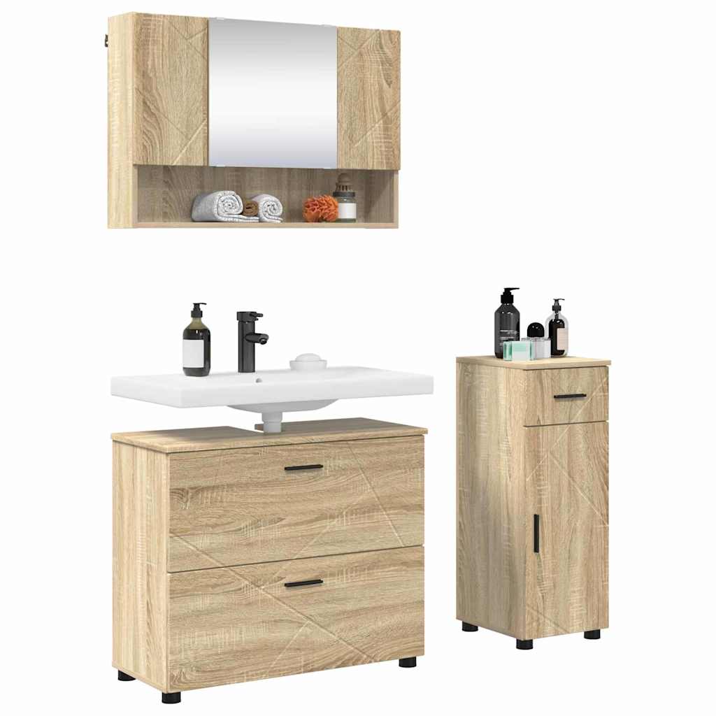 vidaXL Badezimmermöbel-Set 3 pcs Sonoma-Eiche Sperrholz und Metall