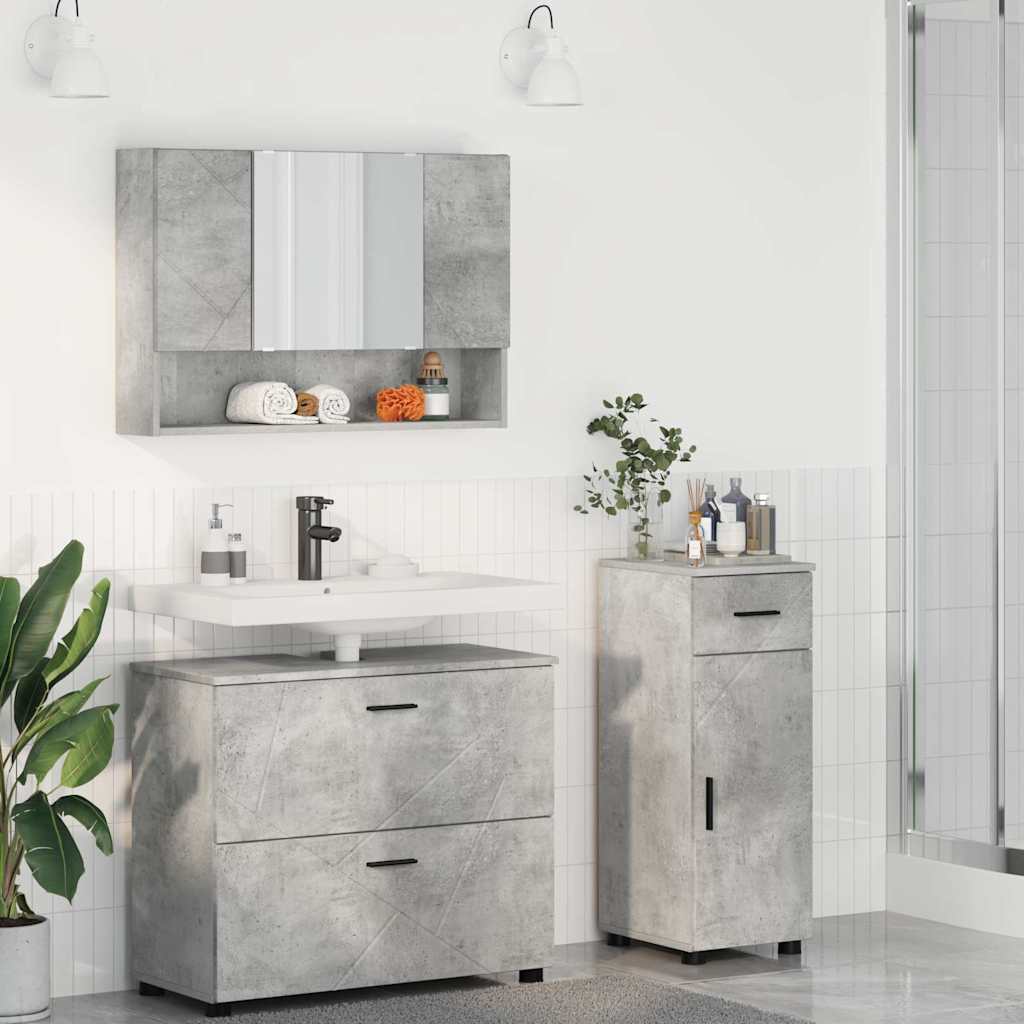 vidaXL Badezimmermöbel-Set 3 pcs Beton Grau Sperrholz und Metall