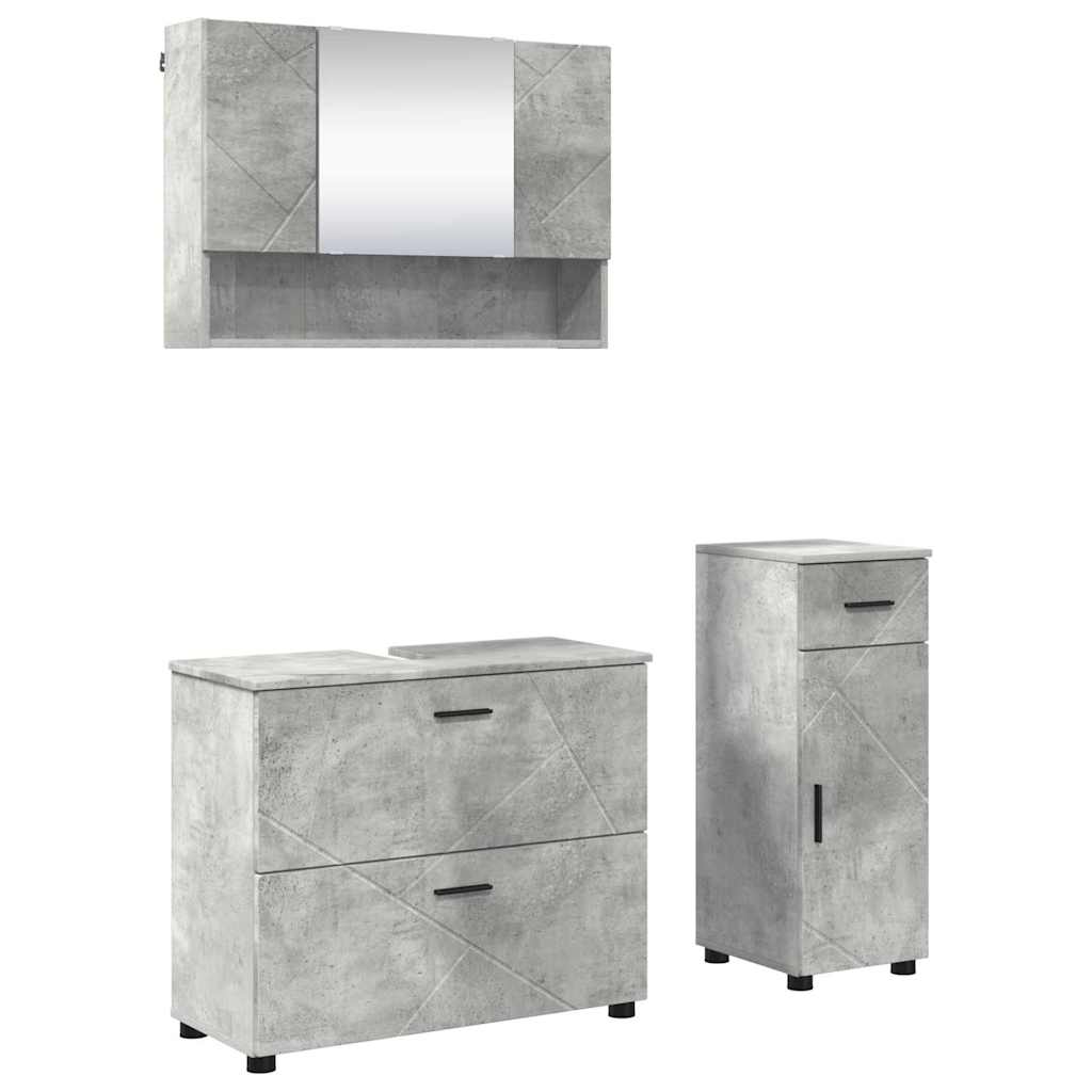 vidaXL Badezimmermöbel-Set 3 pcs Beton Grau Sperrholz und Metall