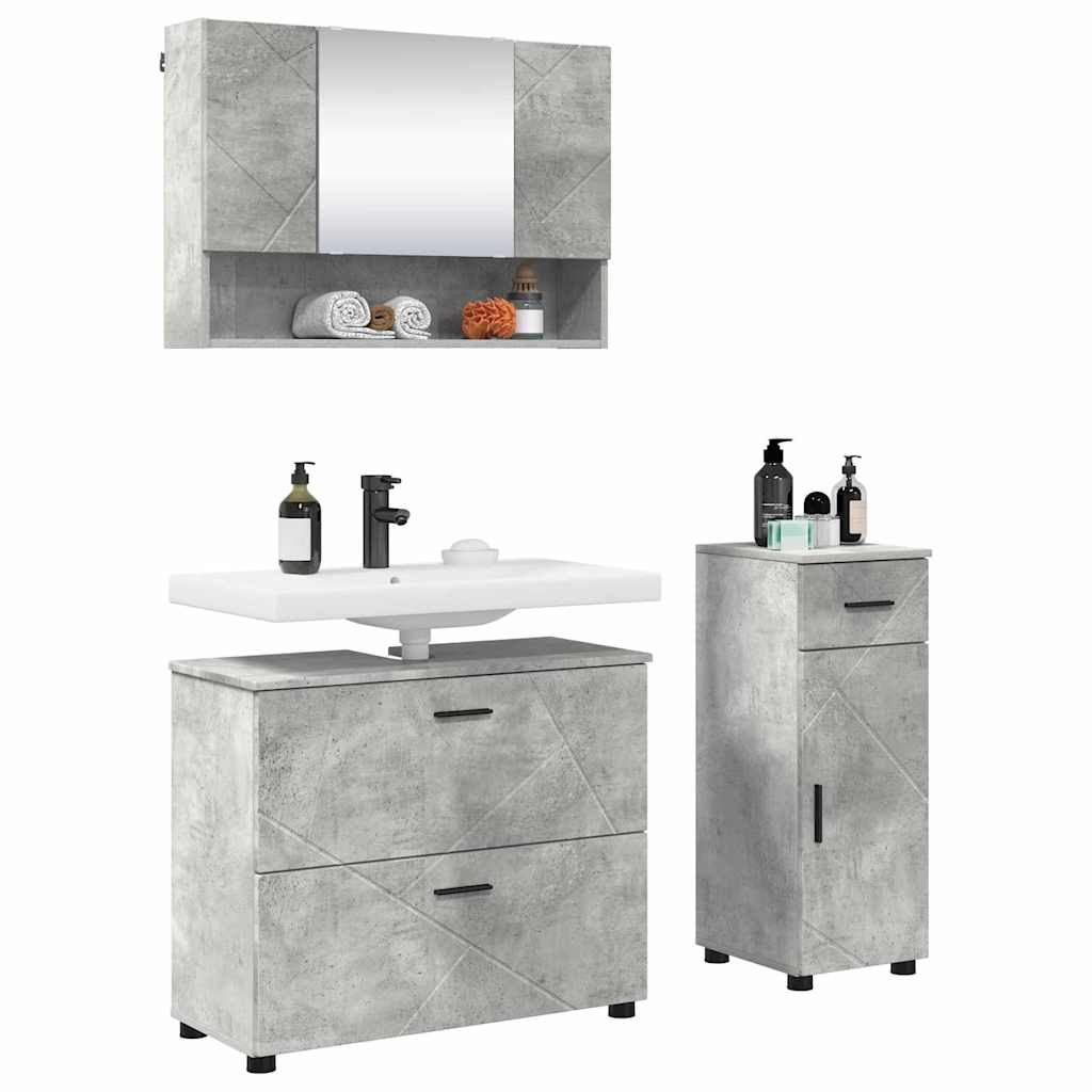 vidaXL Badezimmermöbel-Set 3 pcs Beton Grau Sperrholz und Metall