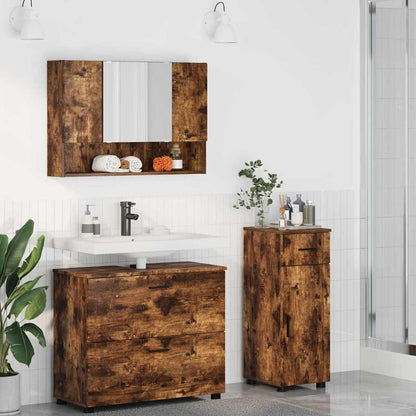 vidaXL Badezimmermöbel-Set mit Schubladen 3 pcs Geräucherte Eiche